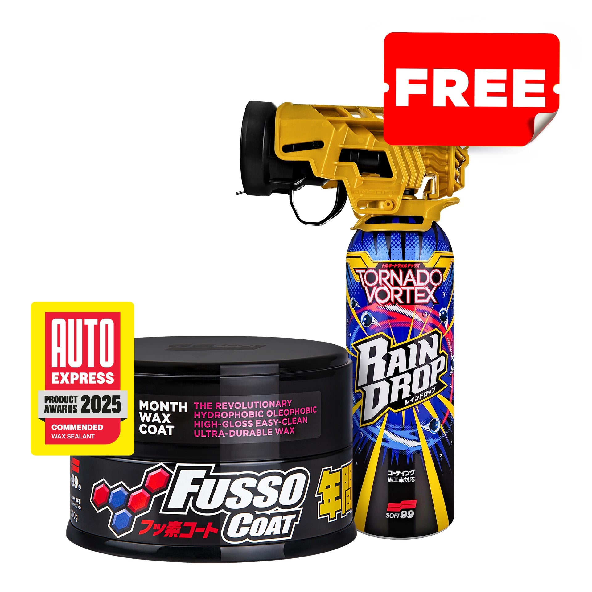 Fusso Coat 12 Months Dark + Rain Drop Tornado Vortex, car wax for dark-coloured paints and spray coating